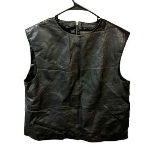 Muubaa Black Sleeveless A Line Leather Top Quarter Back Zip Shell Size 12